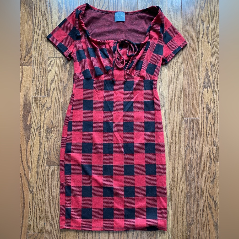 Red and Black Plaid Body Con Dress